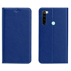 Custodia Portafoglio In Pelle Cover con Supporto T10 per Xiaomi Redmi Note 8 (2021) Blu