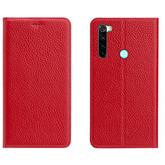 Custodia Portafoglio In Pelle Cover con Supporto T10 per Xiaomi Redmi Note 8 (2021) Rosso