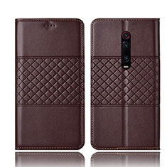 Custodia Portafoglio In Pelle Cover con Supporto T15 per Xiaomi Redmi K20 Pro Marrone