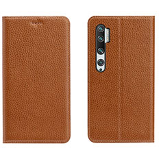 Custodia Portafoglio In Pelle Cover con Supporto T16 per Xiaomi Mi Note 10 Arancione