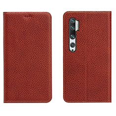 Custodia Portafoglio In Pelle Cover con Supporto T16 per Xiaomi Mi Note 10 Pro Marrone