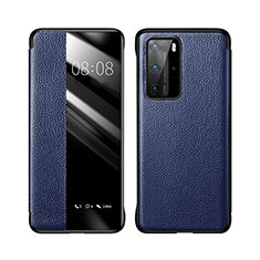 Custodia Portafoglio In Pelle Cover con Supporto T18 per Huawei P40 Pro Blu