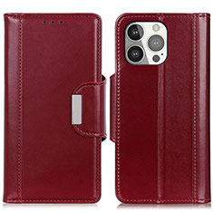 Custodia Portafoglio In Pelle Cover con Supporto T22 per Apple iPhone 13 Pro Rosso