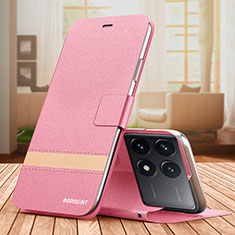 Custodia Portafoglio In Pelle Cover con Supporto TB1 per Xiaomi Redmi K70 5G Rosa Caldo
