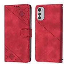Custodia Portafoglio In Pelle Cover con Supporto Y01B per Motorola Moto E32 Rosso