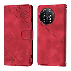 Custodia Portafoglio In Pelle Cover con Supporto Y01B per OnePlus 11 5G Rosso