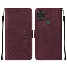 Custodia Portafoglio In Pelle Cover con Supporto Y01B per Samsung Galaxy A21s Rosso Rosa