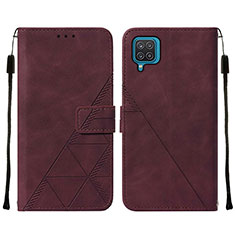 Custodia Portafoglio In Pelle Cover con Supporto Y01B per Samsung Galaxy F12 Rosso Rosa