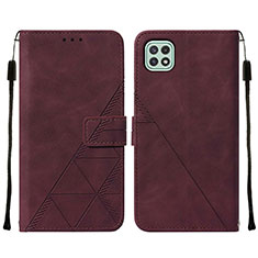 Custodia Portafoglio In Pelle Cover con Supporto Y01B per Samsung Galaxy F42 5G Rosso Rosa