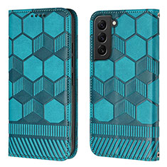 Custodia Portafoglio In Pelle Cover con Supporto Y01B per Samsung Galaxy S22 Plus 5G Ciano