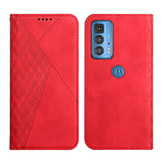 Custodia Portafoglio In Pelle Cover con Supporto Y02X per Motorola Moto Edge 20 Pro 5G Rosso