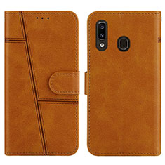 Custodia Portafoglio In Pelle Cover con Supporto Y02X per Samsung Galaxy M10S Marrone Chiaro