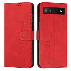 Custodia Portafoglio In Pelle Cover con Supporto Y03X per Google Pixel 6a 5G Rosso
