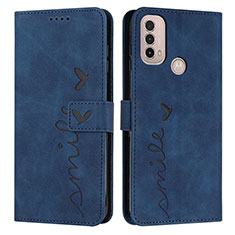 Custodia Portafoglio In Pelle Cover con Supporto Y03X per Motorola Moto E30 Blu