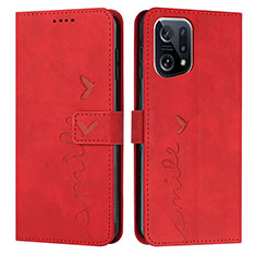 Custodia Portafoglio In Pelle Cover con Supporto Y03X per Oppo Find X5 Pro 5G Rosso