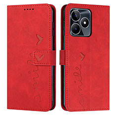 Custodia Portafoglio In Pelle Cover con Supporto Y03X per Realme C51 Rosso