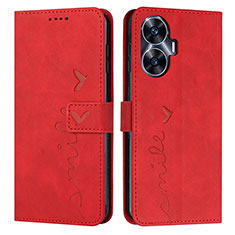 Custodia Portafoglio In Pelle Cover con Supporto Y03X per Realme C55 Rosso