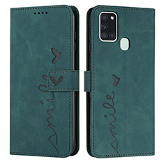 Custodia Portafoglio In Pelle Cover con Supporto Y03X per Samsung Galaxy A21s Verde