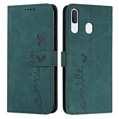 Custodia Portafoglio In Pelle Cover con Supporto Y03X per Samsung Galaxy A30 Verde