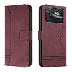 Custodia Portafoglio In Pelle Cover con Supporto Y03X per Xiaomi Poco C40 Rosso