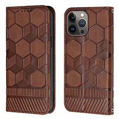 Custodia Portafoglio In Pelle Cover con Supporto Y04B per Apple iPhone 13 Pro Max Marrone