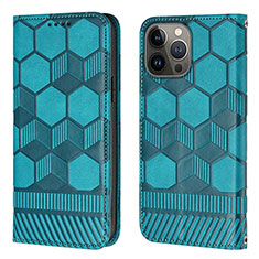 Custodia Portafoglio In Pelle Cover con Supporto Y04B per Apple iPhone 14 Pro Max Ciano