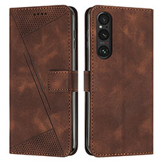 Custodia Portafoglio In Pelle Cover con Supporto Y07X per Sony Xperia 1 V Marrone