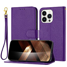 Custodia Portafoglio In Pelle Cover con Supporto Y09X per Apple iPhone 15 Pro Max Viola