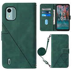 Custodia Portafoglio In Pelle Cover con Supporto YB1 per Nokia C12 Plus Verde