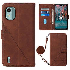 Custodia Portafoglio In Pelle Cover con Supporto YB1 per Nokia C12 Pro Marrone