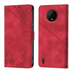 Custodia Portafoglio In Pelle Cover con Supporto YB1 per Nokia C200 Rosso
