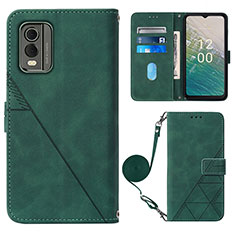 Custodia Portafoglio In Pelle Cover con Supporto YB1 per Nokia C210 Verde