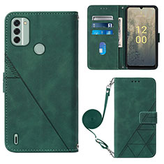 Custodia Portafoglio In Pelle Cover con Supporto YB1 per Nokia C31 Verde