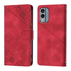 Custodia Portafoglio In Pelle Cover con Supporto YB1 per Nokia X30 5G Rosso