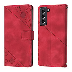 Custodia Portafoglio In Pelle Cover con Supporto YB1 per Samsung Galaxy S21 FE 5G Rosso