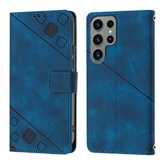 Custodia Portafoglio In Pelle Cover con Supporto YB1 per Samsung Galaxy S22 Ultra 5G Blu