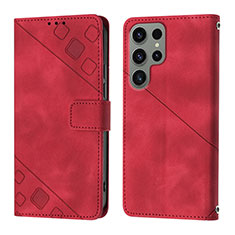 Custodia Portafoglio In Pelle Cover con Supporto YB1 per Samsung Galaxy S22 Ultra 5G Rosso