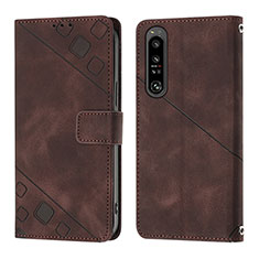 Custodia Portafoglio In Pelle Cover con Supporto YB1 per Sony Xperia 1 IV Marrone