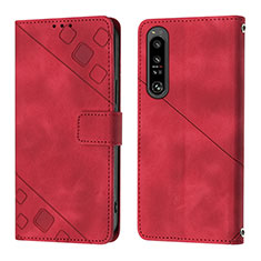 Custodia Portafoglio In Pelle Cover con Supporto YB1 per Sony Xperia 1 IV Rosso