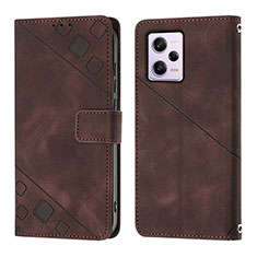 Custodia Portafoglio In Pelle Cover con Supporto YB1 per Xiaomi Redmi Note 12 Pro 5G Marrone