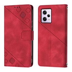 Custodia Portafoglio In Pelle Cover con Supporto YB1 per Xiaomi Redmi Note 12 Pro 5G Rosso