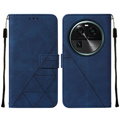 Custodia Portafoglio In Pelle Cover con Supporto YB2 per Oppo Find X6 5G Blu