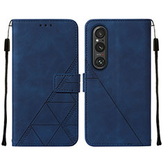 Custodia Portafoglio In Pelle Cover con Supporto YB2 per Sony Xperia 1 V Blu