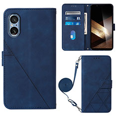 Custodia Portafoglio In Pelle Cover con Supporto YB2 per Sony Xperia 5 V Blu