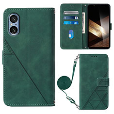 Custodia Portafoglio In Pelle Cover con Supporto YB2 per Sony Xperia 5 V Verde