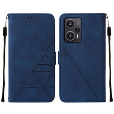 Custodia Portafoglio In Pelle Cover con Supporto YB2 per Xiaomi Poco F5 5G Blu