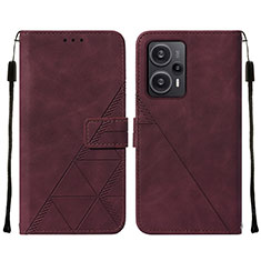 Custodia Portafoglio In Pelle Cover con Supporto YB2 per Xiaomi Poco F5 5G Rosso