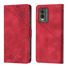 Custodia Portafoglio In Pelle Cover con Supporto YB3 per Nokia C210 Rosso