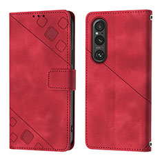 Custodia Portafoglio In Pelle Cover con Supporto YB3 per Sony Xperia 1 V Rosso