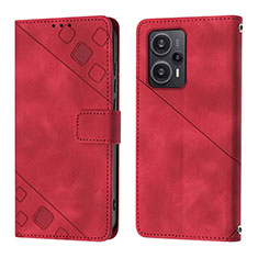 Custodia Portafoglio In Pelle Cover con Supporto YB3 per Xiaomi Poco F5 5G Rosso